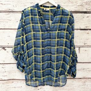 KUT FROM THE KLOTH Plaid Button Down Long Sleeve Blouse Sz L